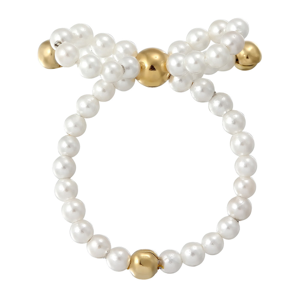 White - Elli PREMIUM | Pearl Bead Ring 925 Silver Gold Plated