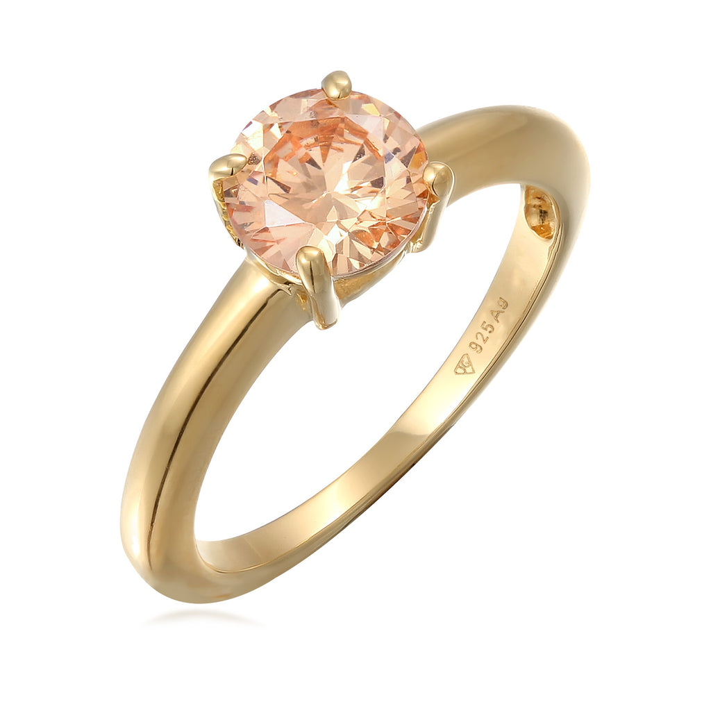 Orange Cincin Perhiasan Perak 925 Wanita Solitaire Classic Zirconia Crystal Gold Gold Plated