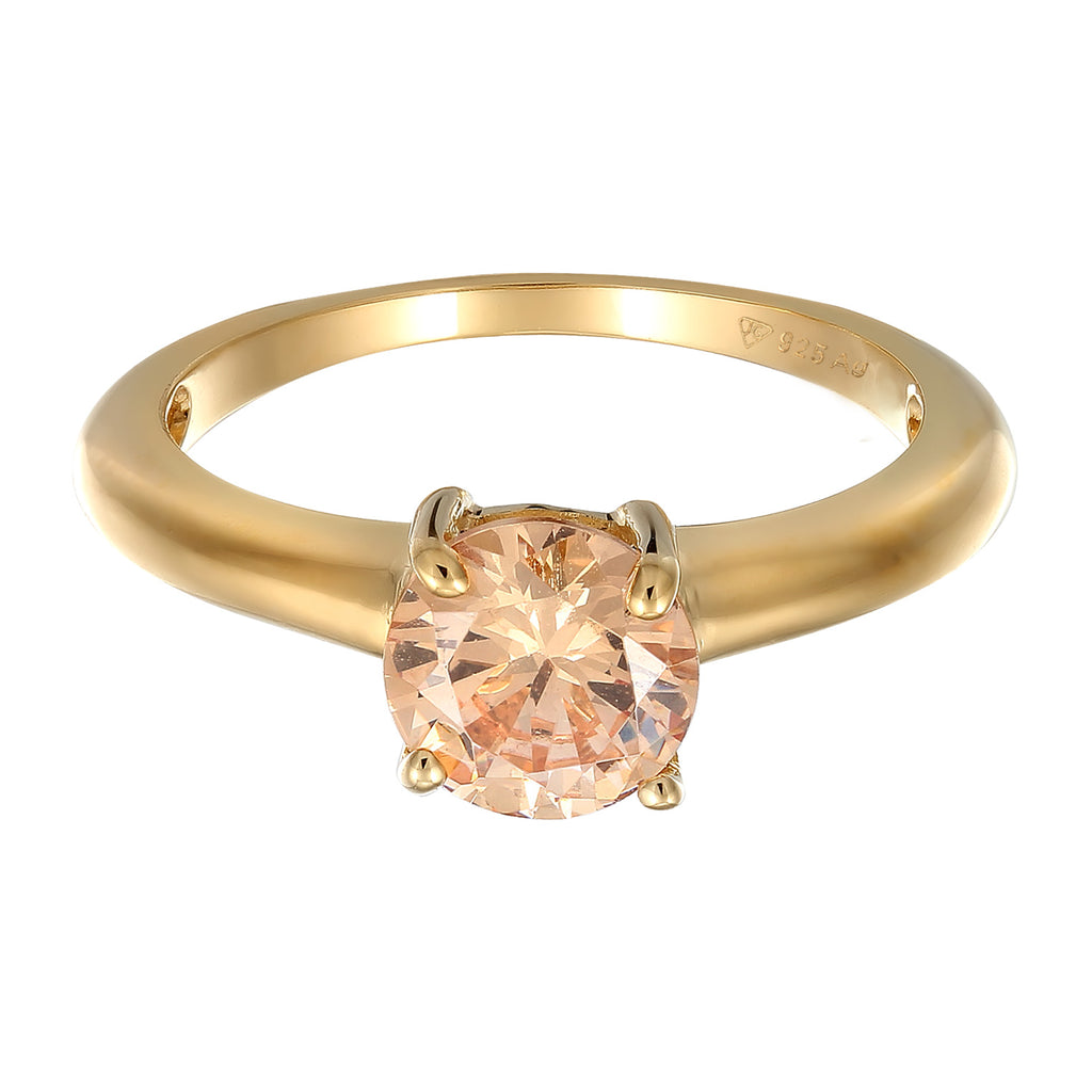 Orange Cincin Perhiasan Perak 925 Wanita Solitaire Classic Zirconia Crystal Gold Gold Plated