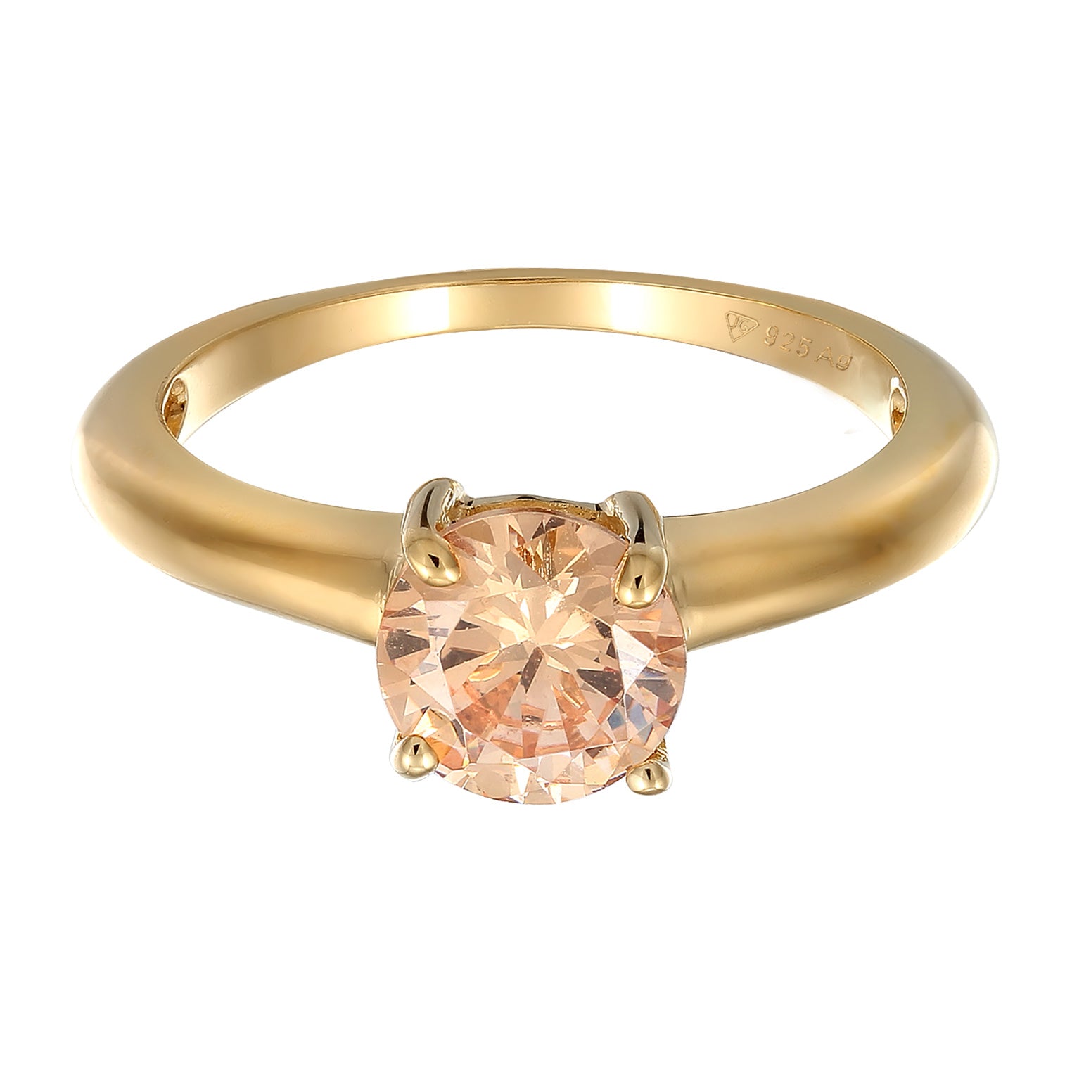 Orange Cincin Perhiasan Perak 925 Wanita Solitaire Classic Zirconia Crystal Gold Gold Plated