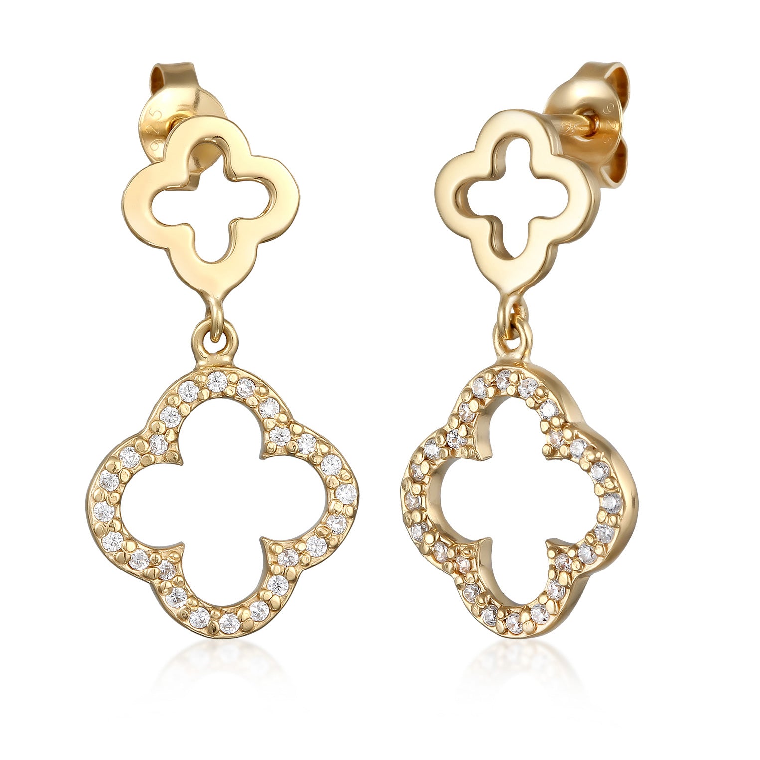 Gold Perhiasan Wanita Perak Asli Lapis Emas Anting Cloverleaf Zirconia