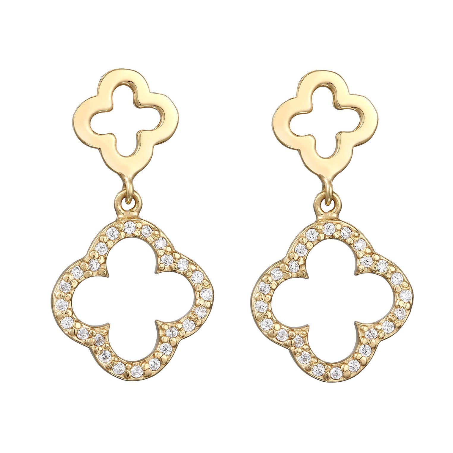 Gold Perhiasan Wanita Perak Asli Lapis Emas Anting Cloverleaf Zirconia