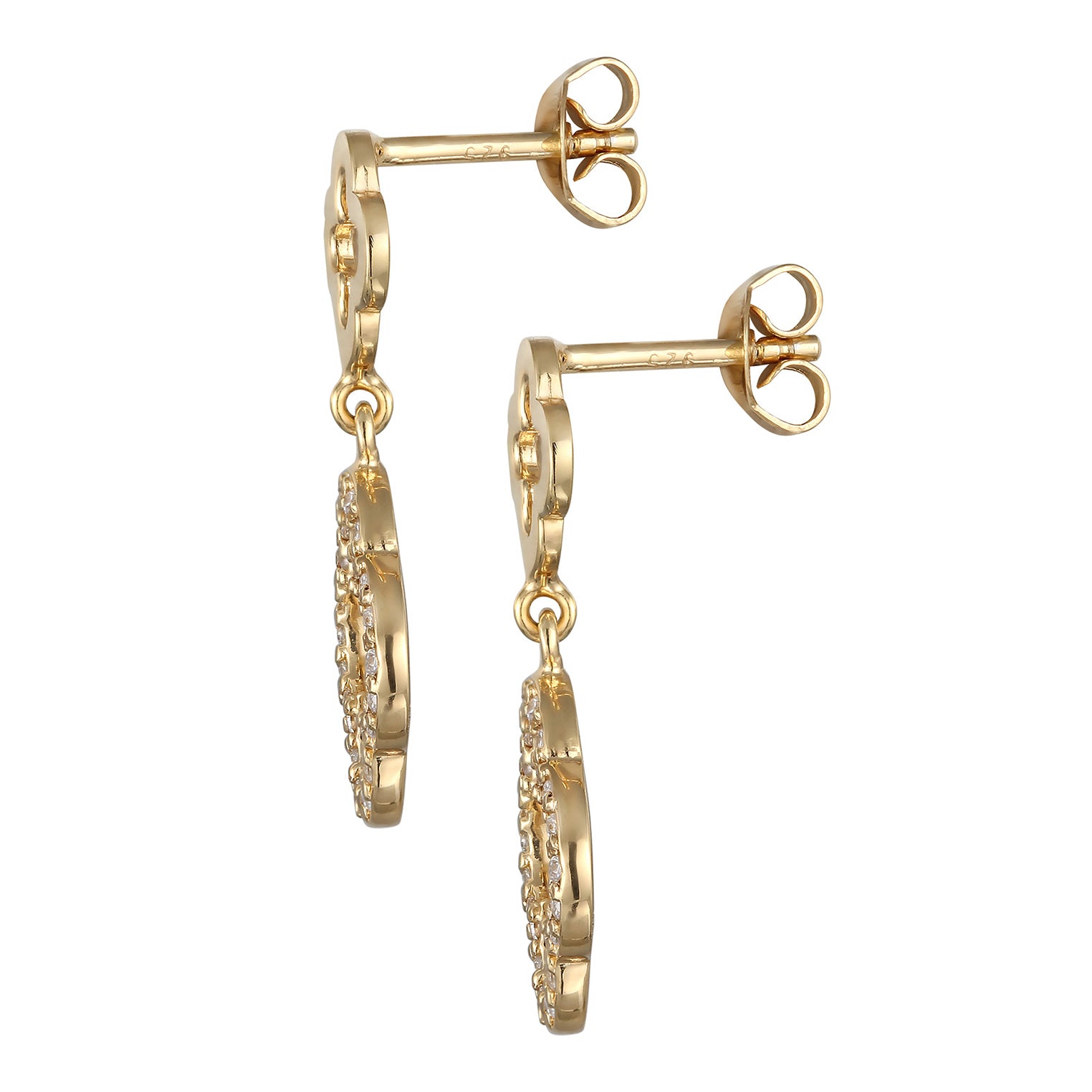 Gold Perhiasan Wanita Perak Asli Lapis Emas Anting Cloverleaf Zirconia