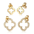 Gold Perhiasan Wanita Perak Asli Lapis Emas Anting Stud Set Cloverleaf Zirconia