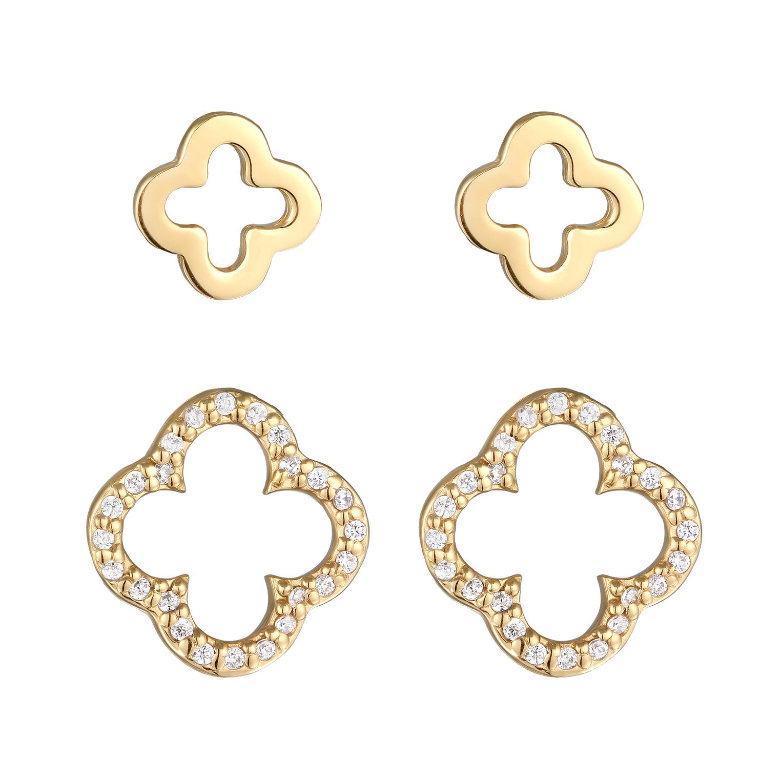 Gold Perhiasan Wanita Perak Asli Lapis Emas Anting Stud Set Cloverleaf Zirconia