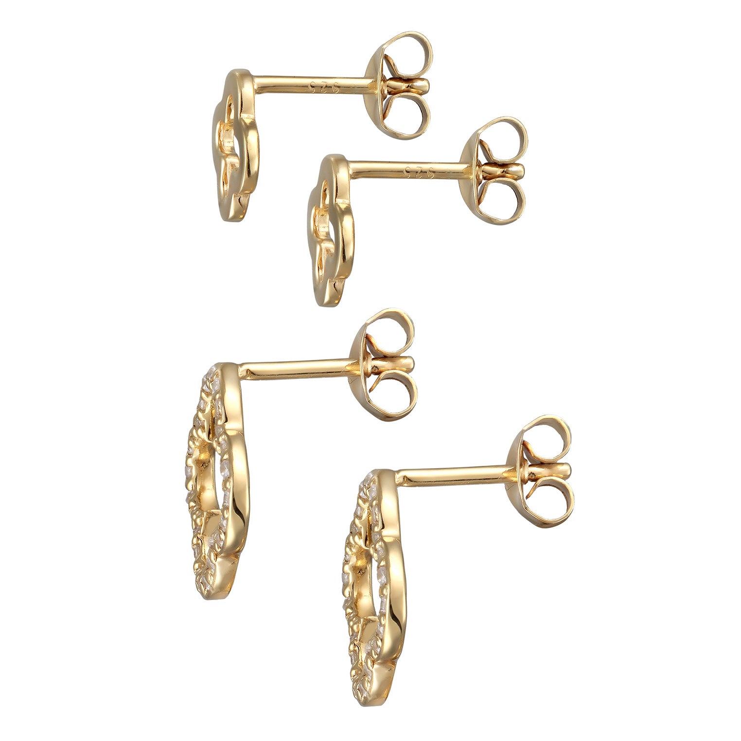 Gold Perhiasan Wanita Perak Asli Lapis Emas Anting Stud Set Cloverleaf Zirconia