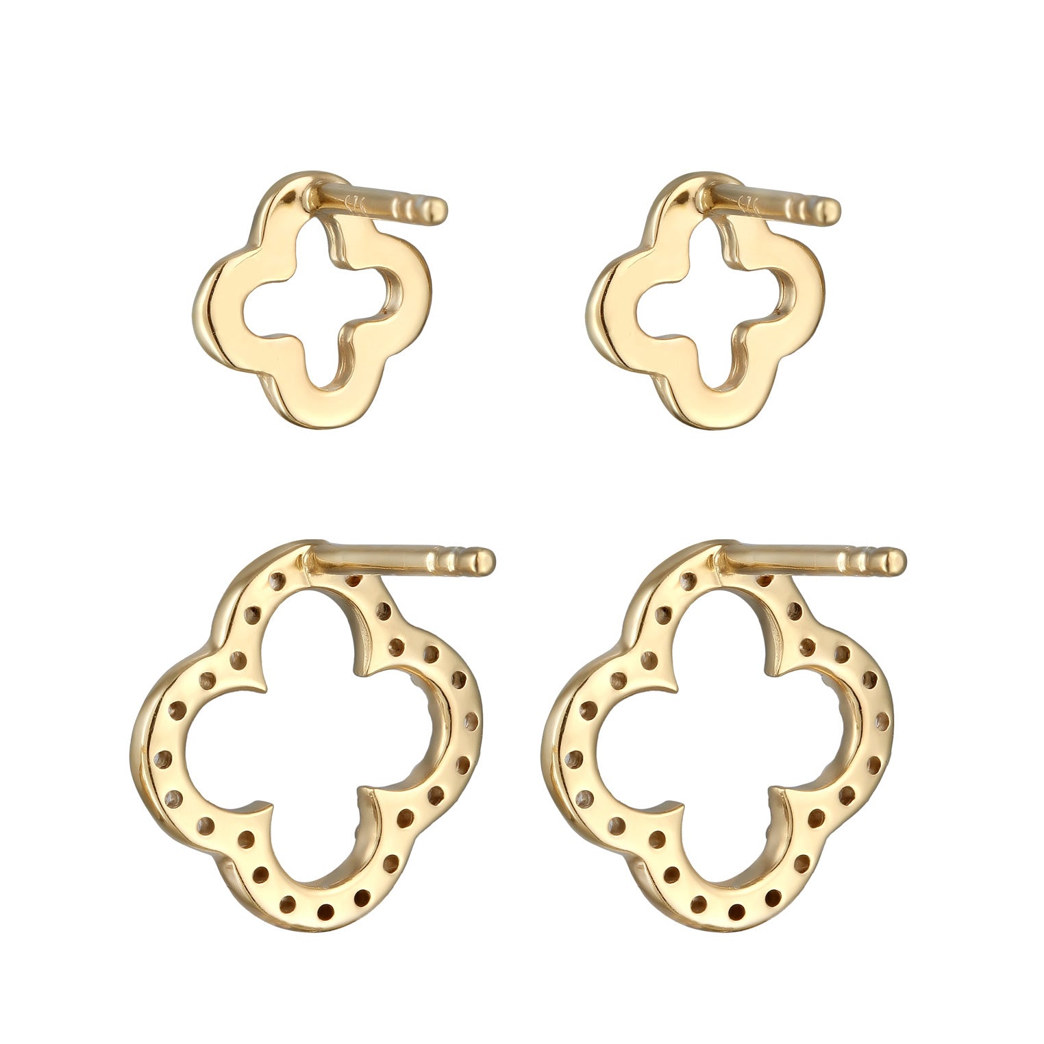 Gold Perhiasan Wanita Perak Asli Lapis Emas Anting Stud Set Cloverleaf Zirconia