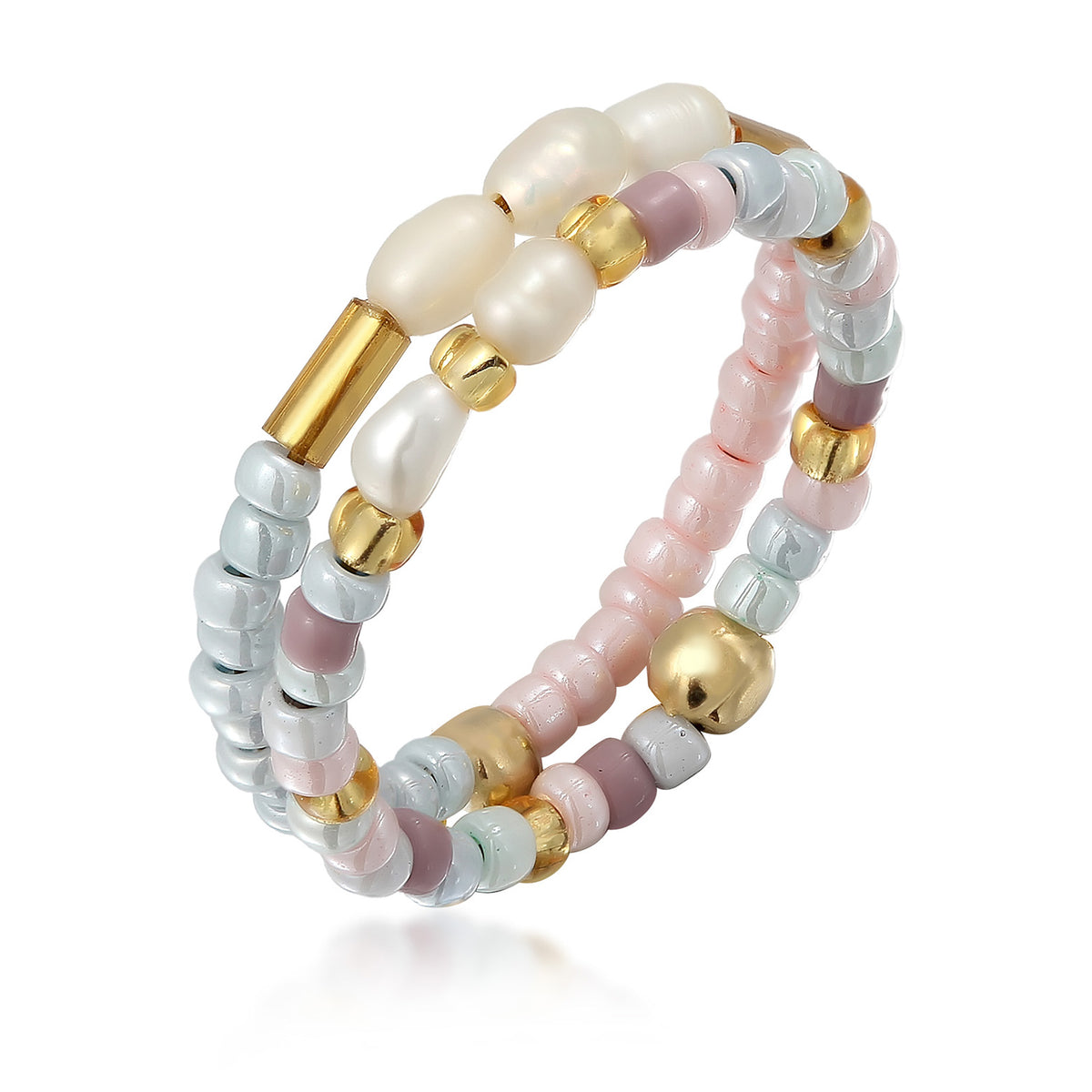 Colored Tembaga Set Cincin Fashion dengan Mutiara Air Tawar Budidaya