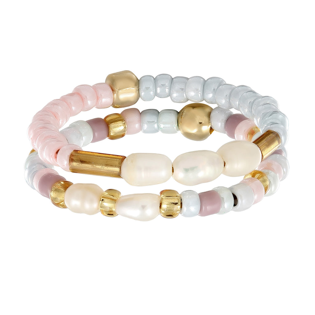 Colored Tembaga Set Cincin Fashion dengan Mutiara Air Tawar Budidaya
