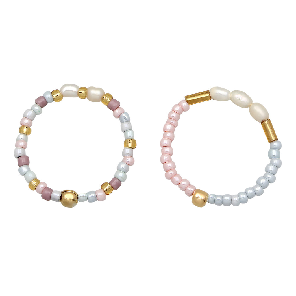 Colored Tembaga Set Cincin Fashion dengan Mutiara Air Tawar Budidaya