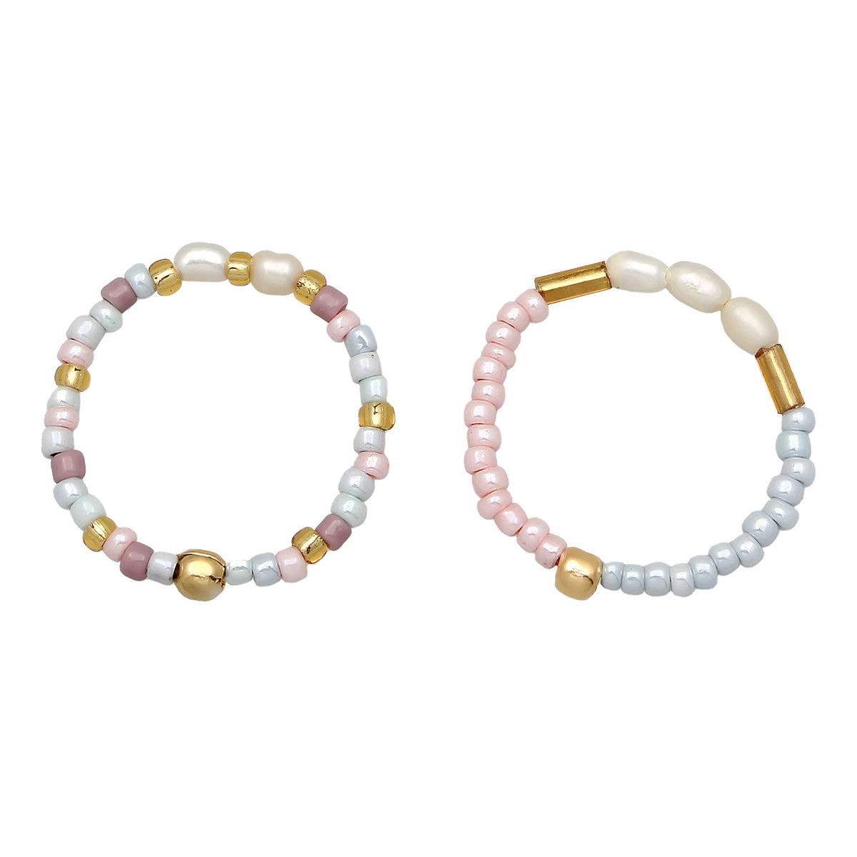 Colored Tembaga Set Cincin Fashion dengan Mutiara Air Tawar Budidaya