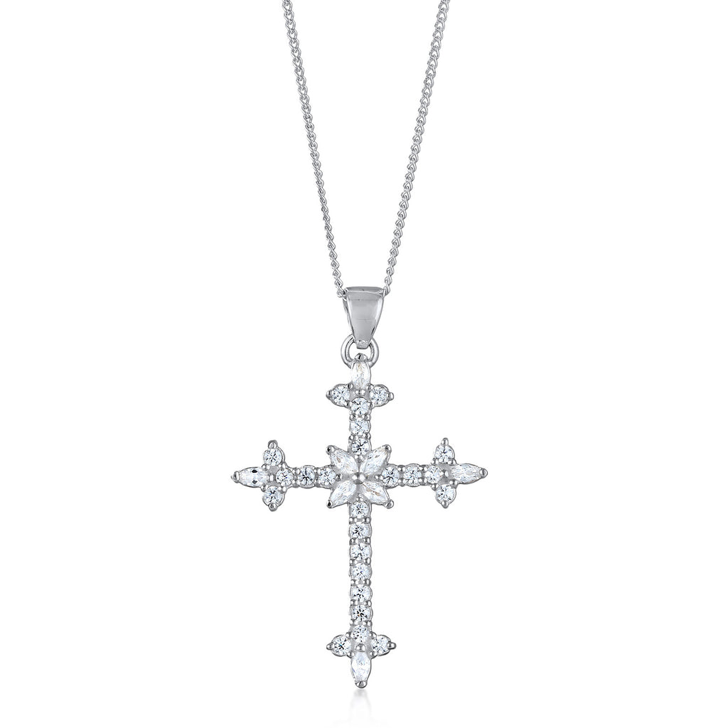 Silver Perhiasan Wanita Perak Asli Kalung Cross Zirconia