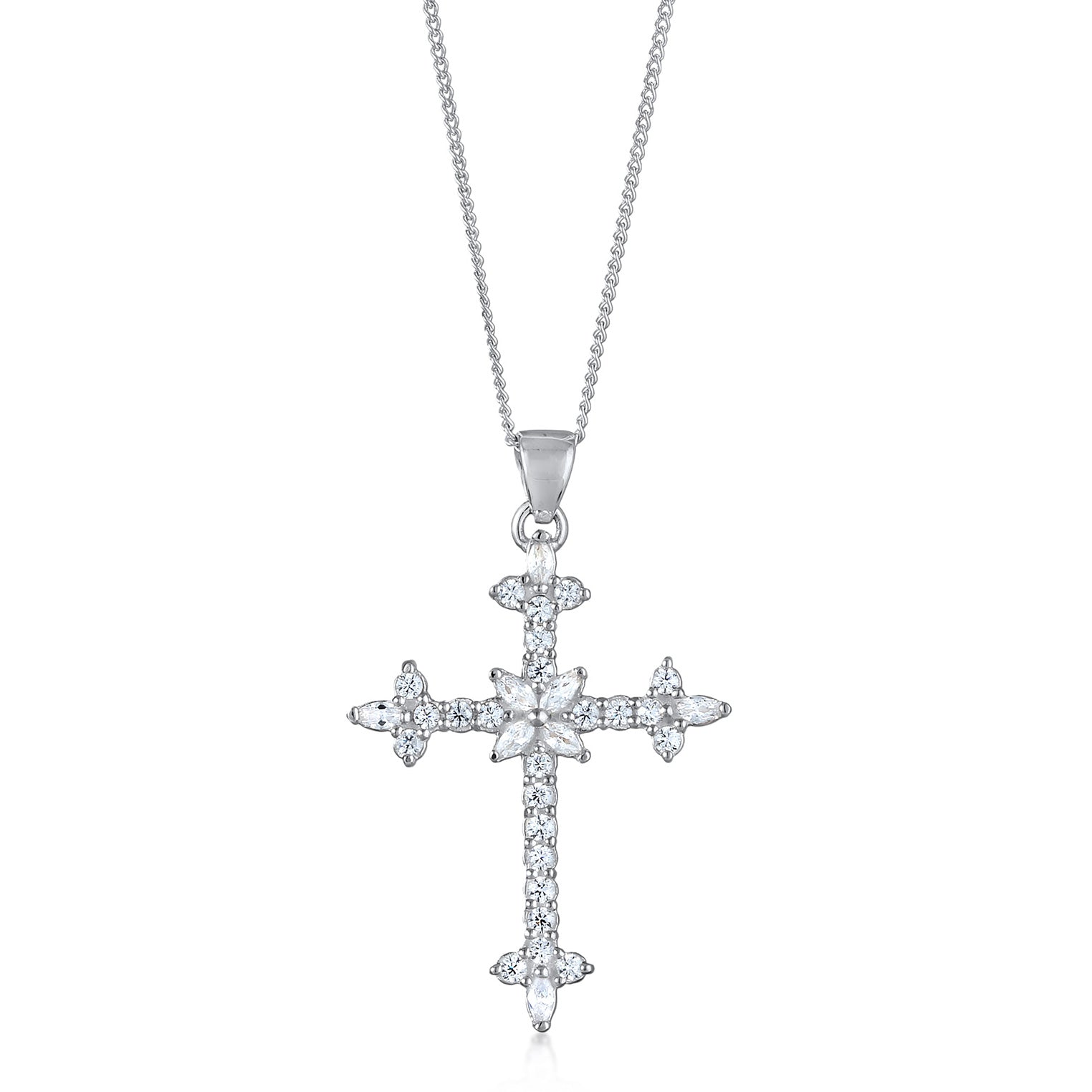 Silver Perhiasan Wanita Perak Asli Kalung Cross Zirconia