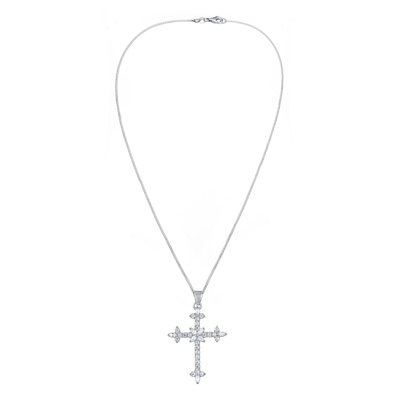 Silver Perhiasan Wanita Perak Asli Kalung Cross Zirconia