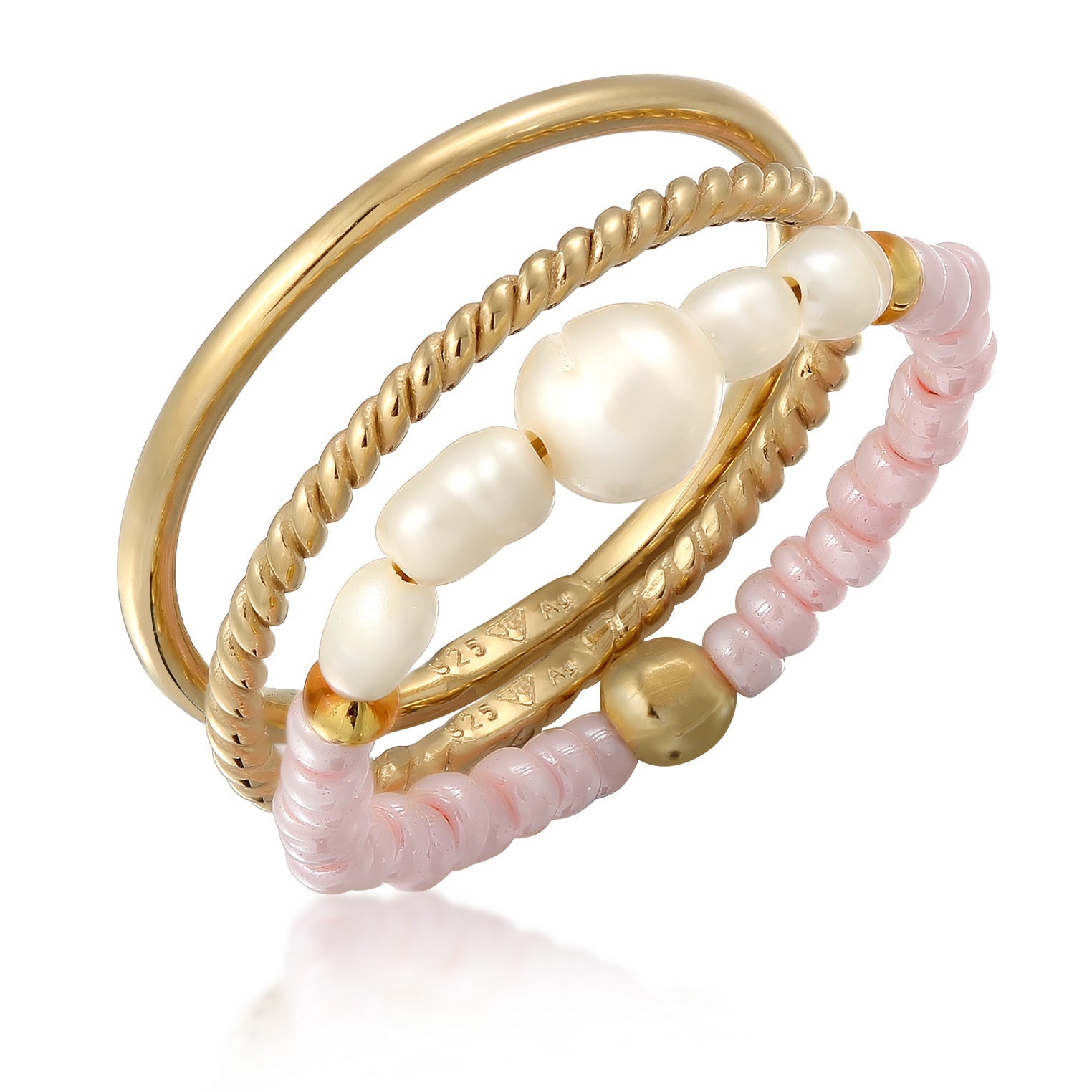 Gold Cincin Perhiasan Perak 925 Wanita Set Mutiara Gold Plated