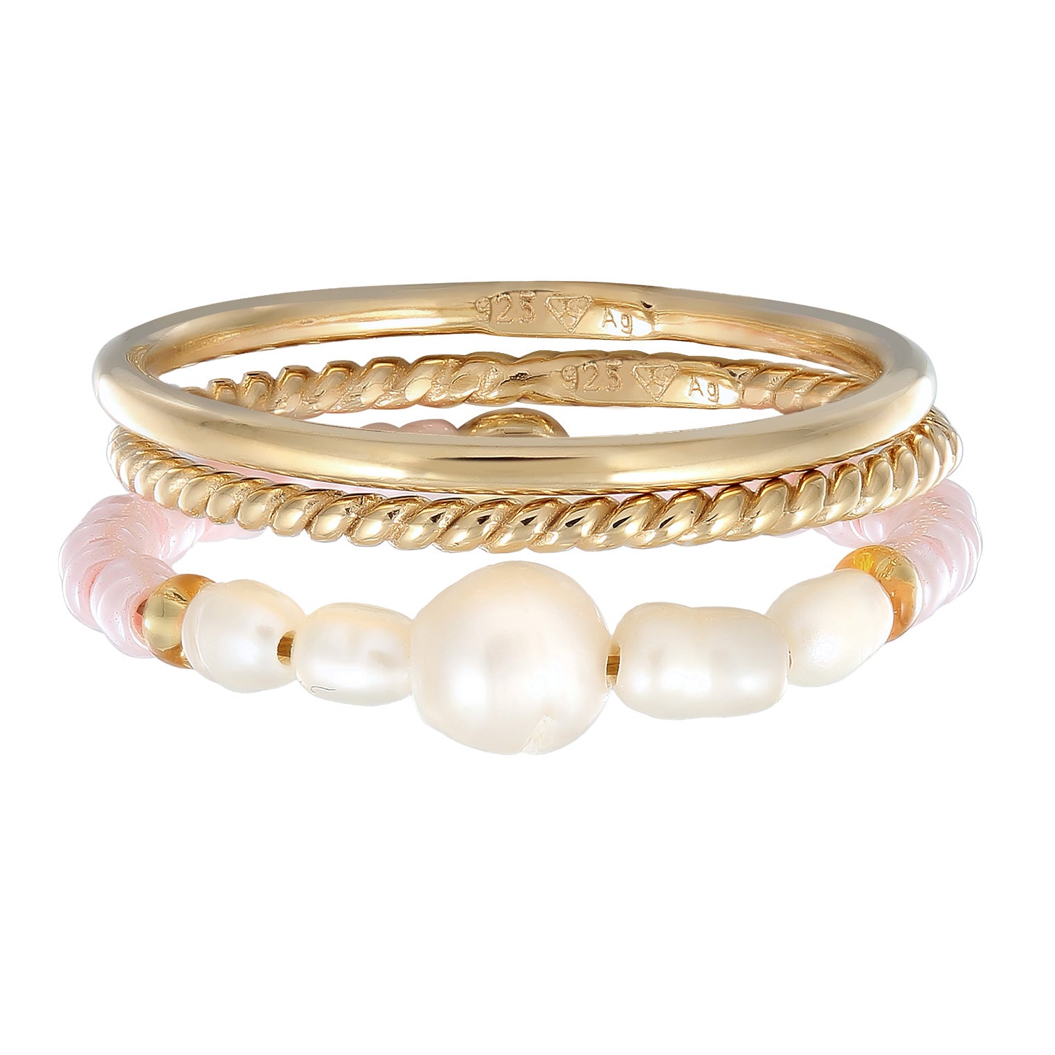 Gold Cincin Perhiasan Perak 925 Wanita Set Mutiara Gold Plated