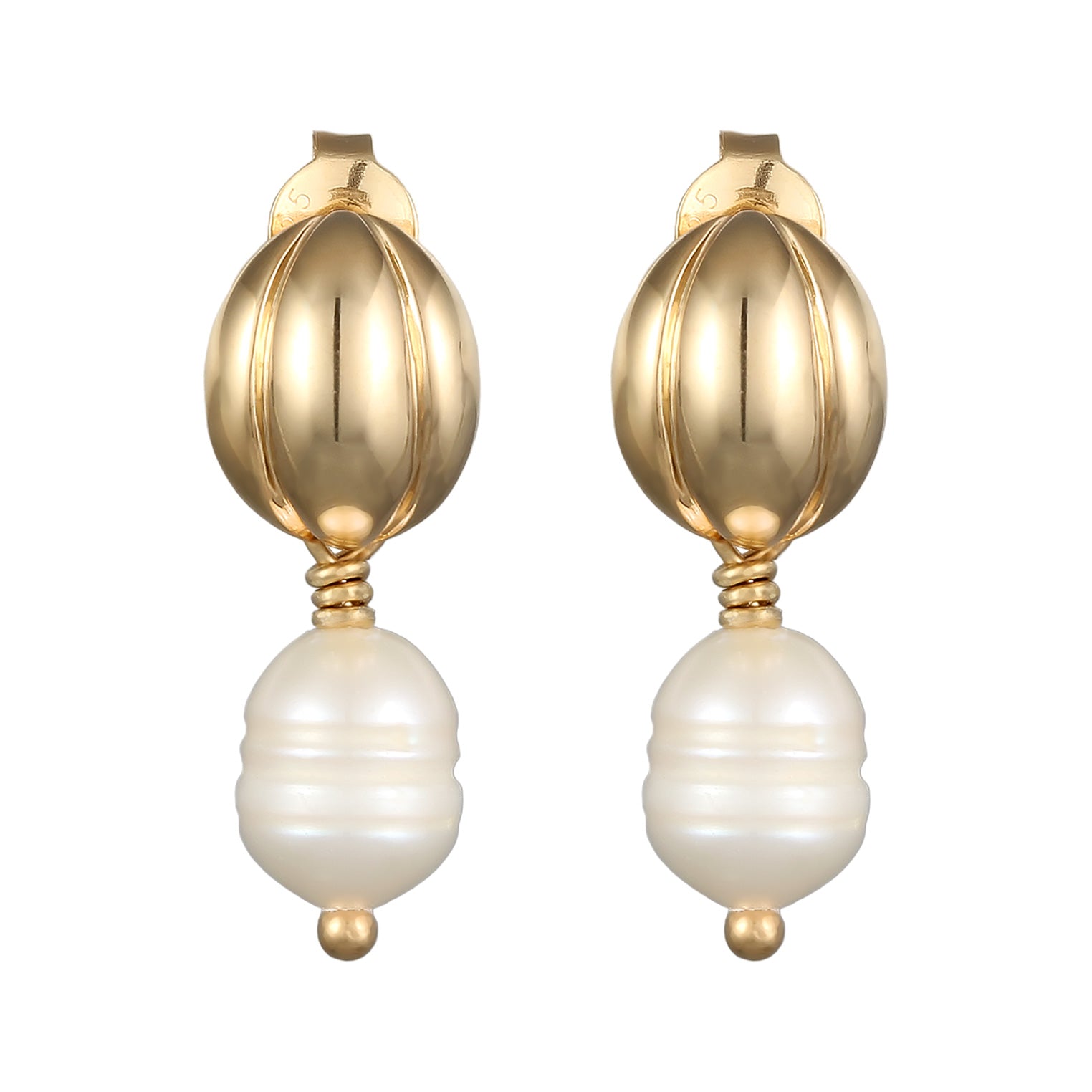 Gold Perhiasan Wanita Perak Asli - Silver Anting Spiral Freshwater Pearl Gold Plated