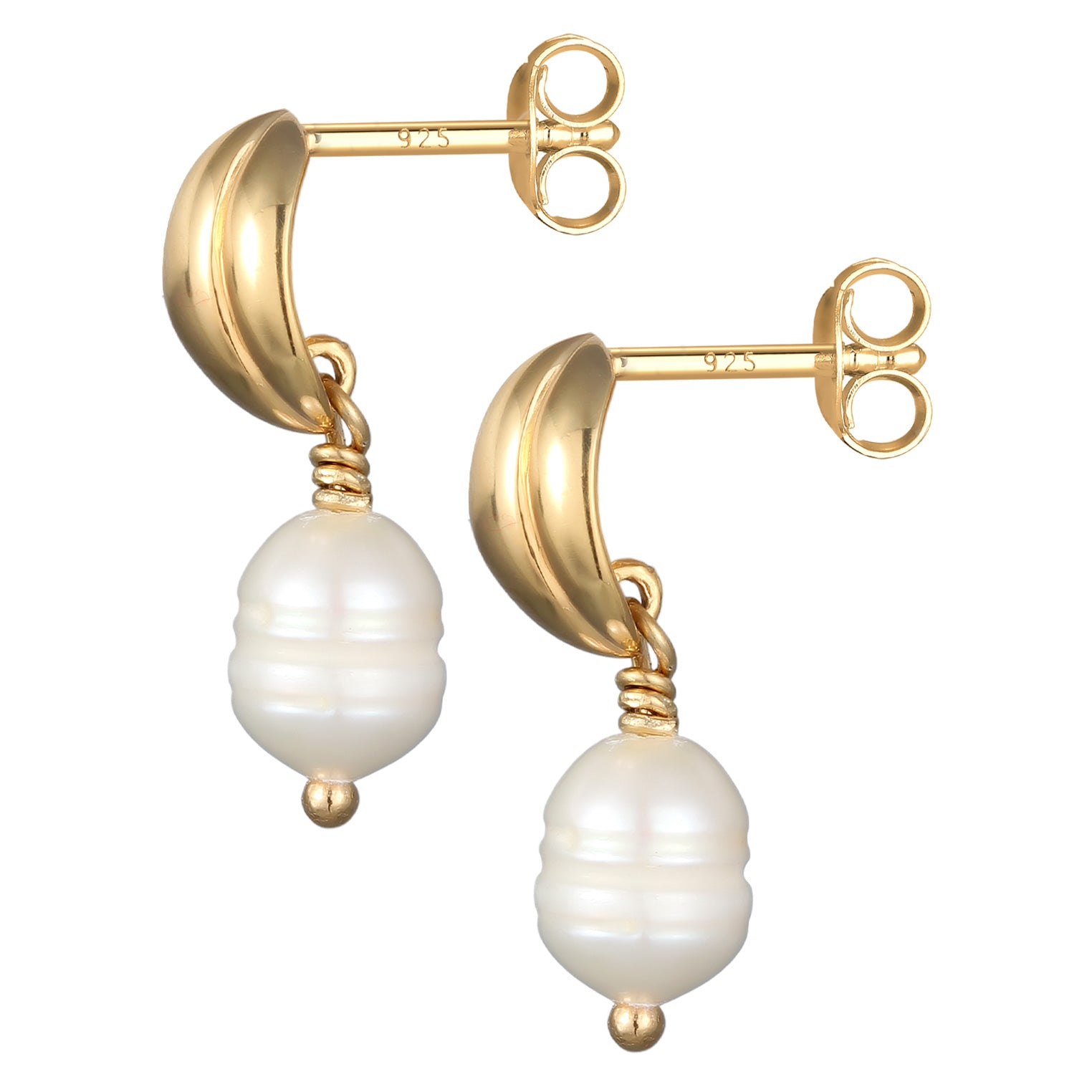 Gold Perhiasan Wanita Perak Asli - Silver Anting Spiral Freshwater Pearl Gold Plated