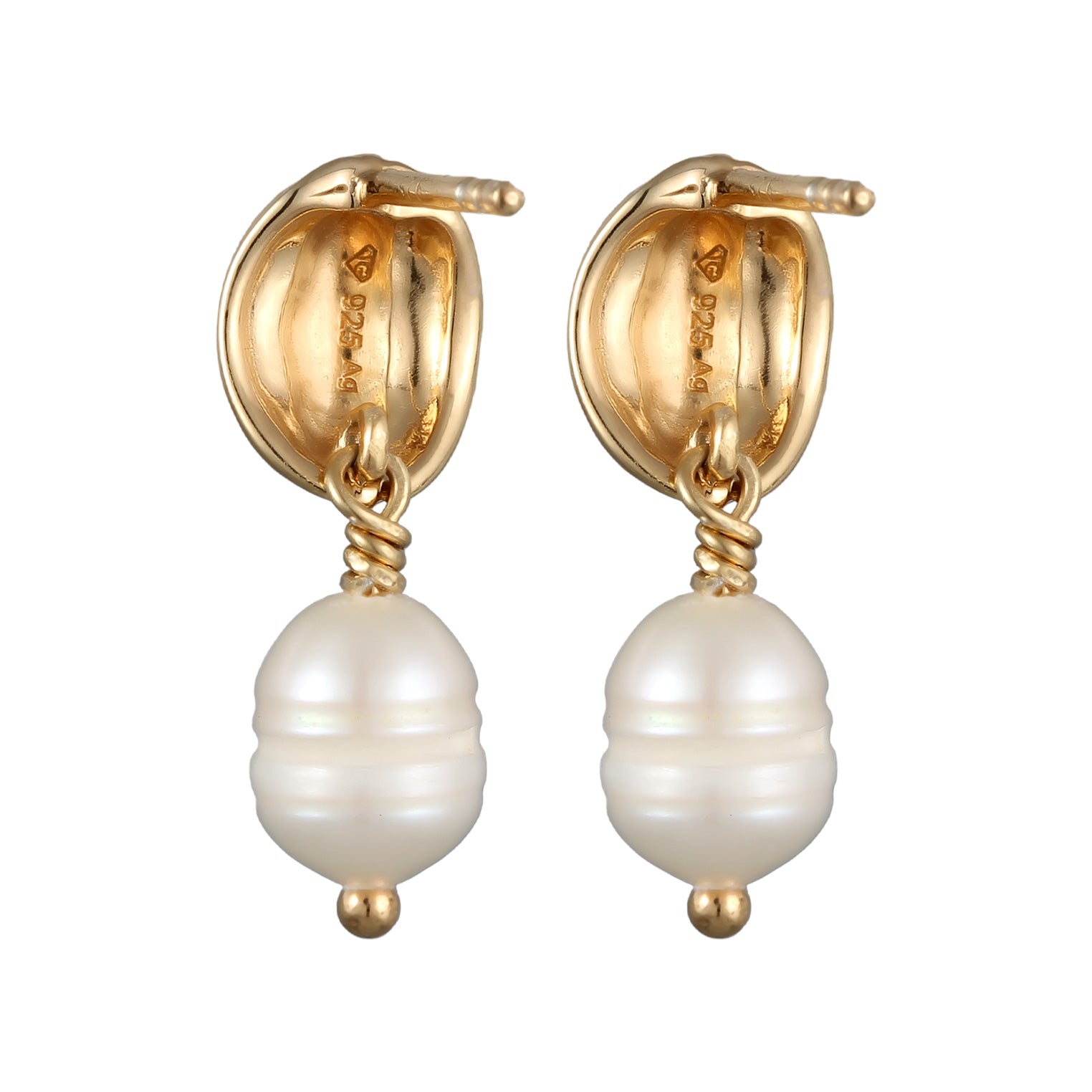 Gold Perhiasan Wanita Perak Asli - Silver Anting Spiral Freshwater Pearl Gold Plated