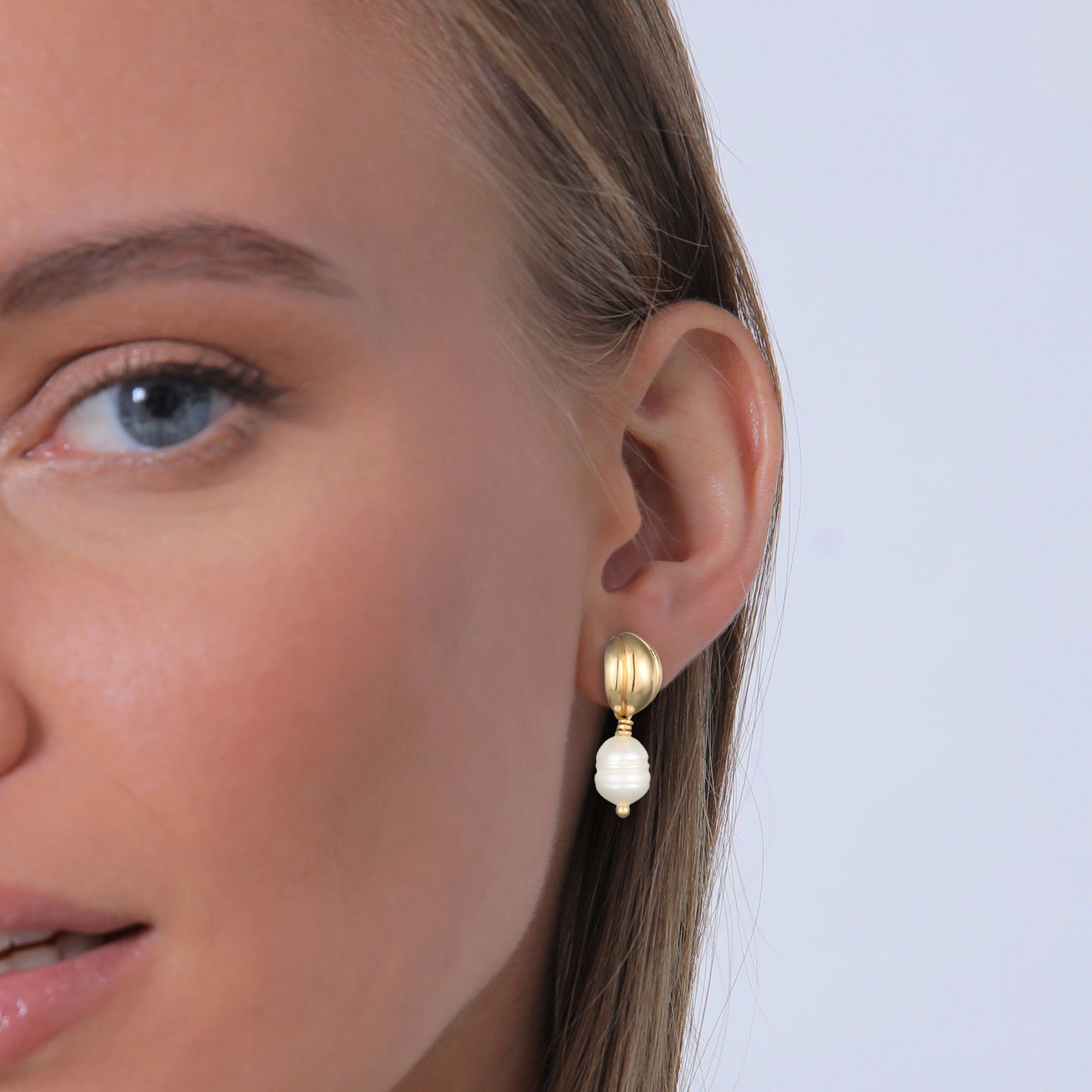Gold Perhiasan Wanita Perak Asli - Silver Anting Spiral Freshwater Pearl Gold Plated