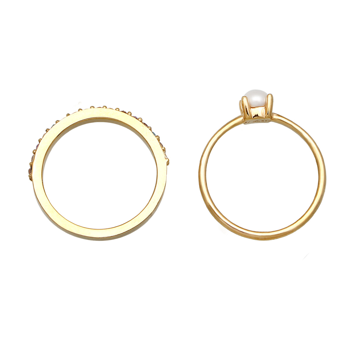 Gold - Elli | Ring Ringset Freshwater Cultured Pearls Crystals Light Blue Light Purple 925 Sterling Silver Gold Plated Gold