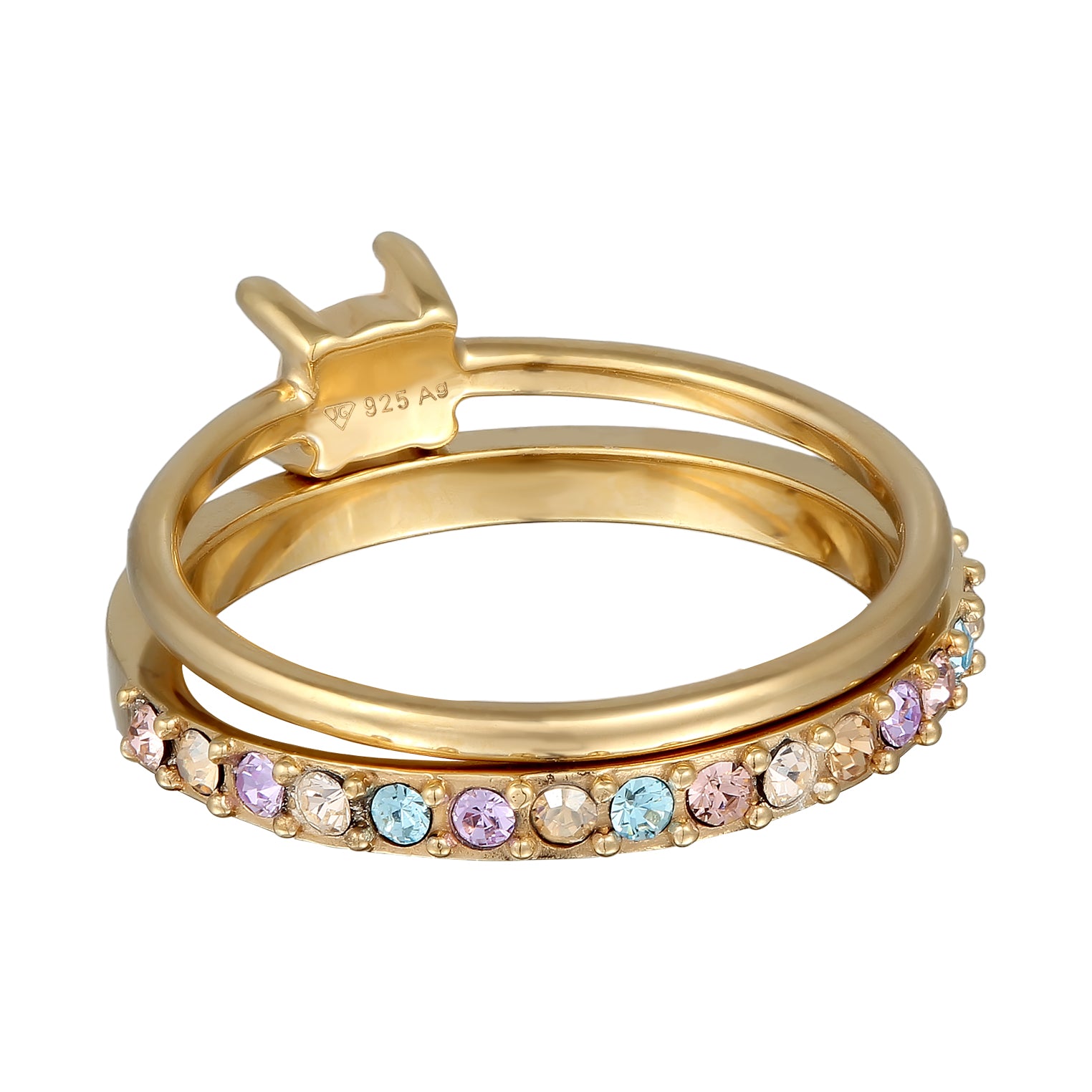 Gold Cincin Perhiasan Perak 925 Wanita Symbol Set with Pearls Crystals Gold Plated