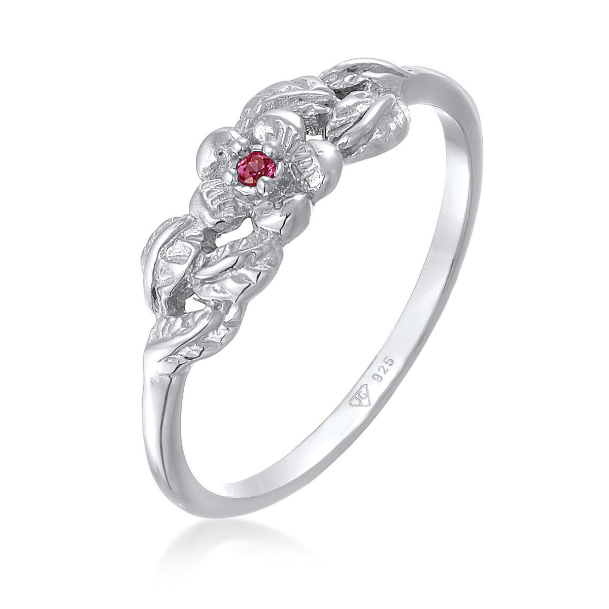 Ring Flower Synthetic Ruby In 925 Sterling Silver