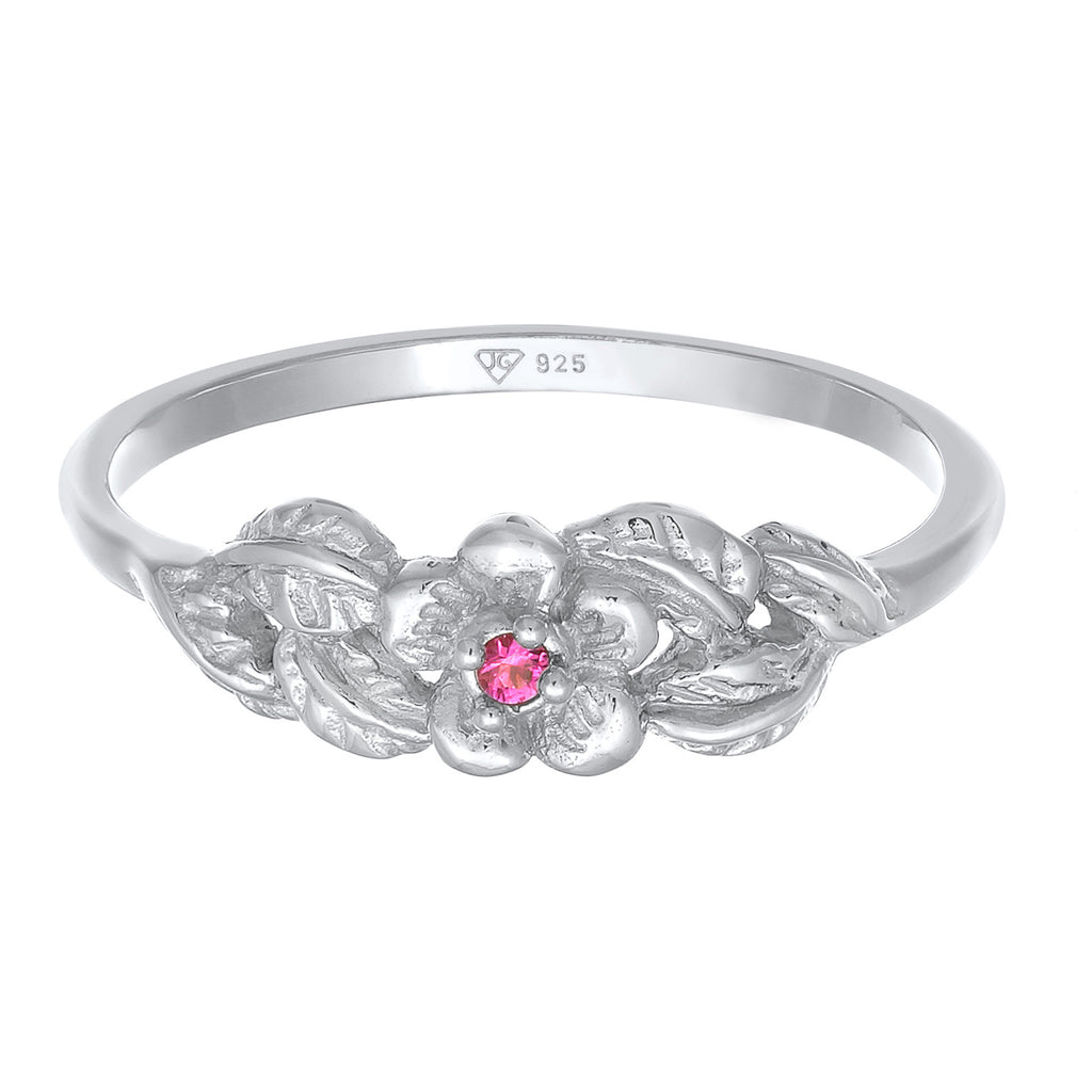 Silver - Elli | Ring Flower Synthetic Ruby In 925 Sterling Silver
