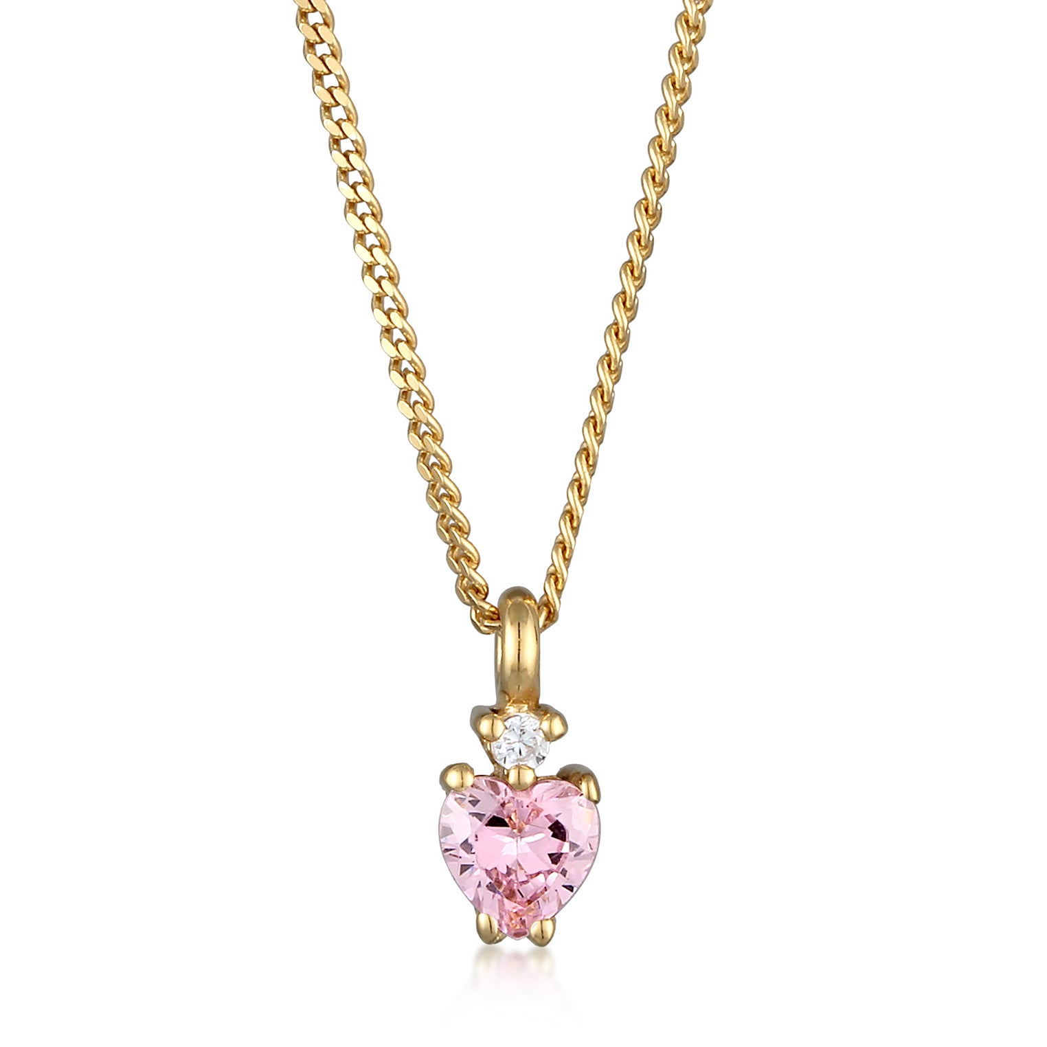 Pink Perhiasan Wanita Perak Asli Lapis Emas Kalung Heart dengan Zirconia
