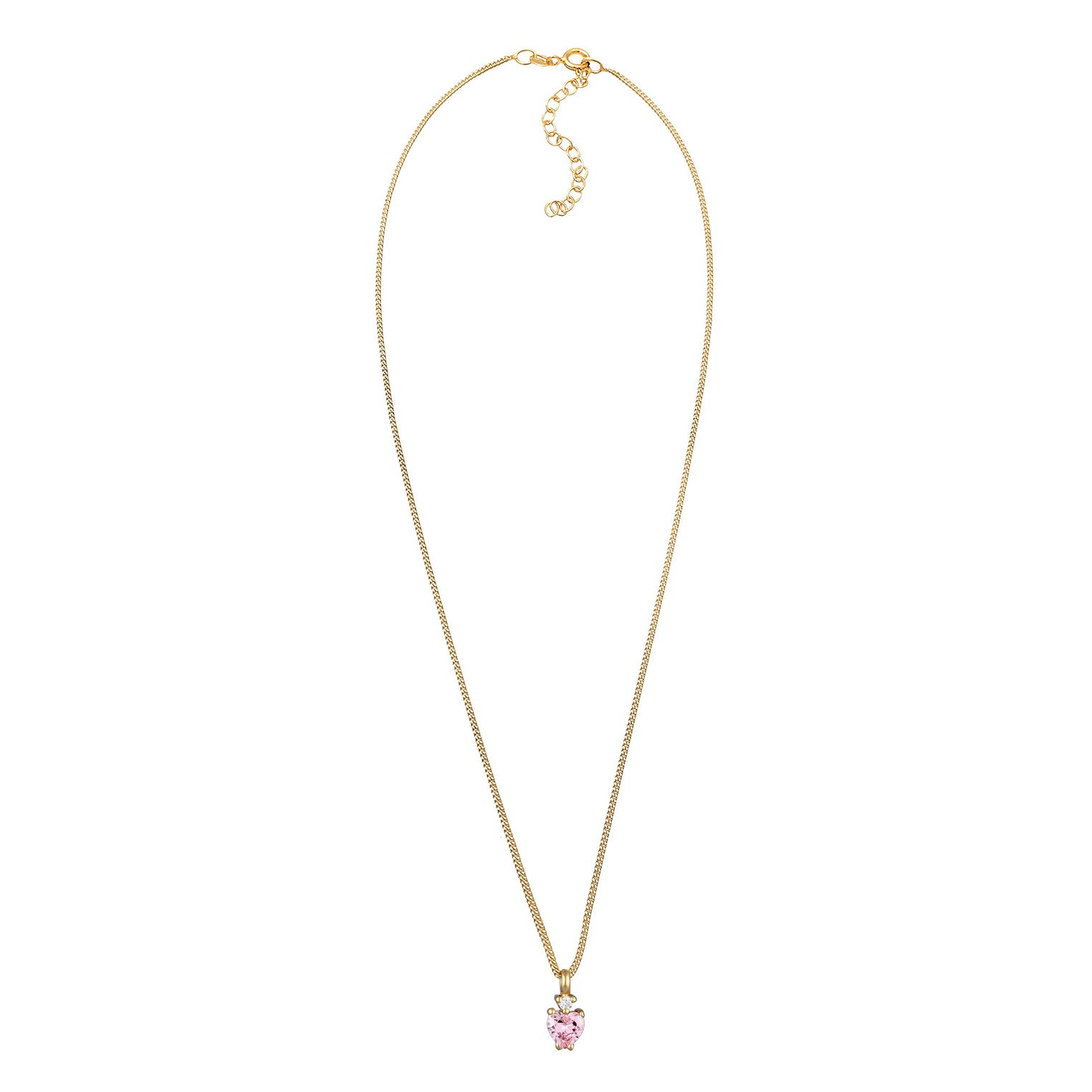 Pink Perhiasan Wanita Perak Asli Lapis Emas Kalung Heart dengan Zirconia