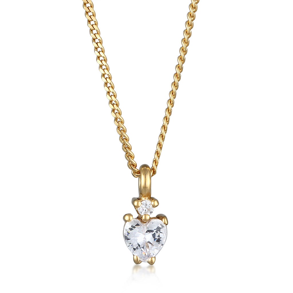 White Kalung Perhiasan Perak 925 Wanita Heart Pendant White Crystals Gold Plated