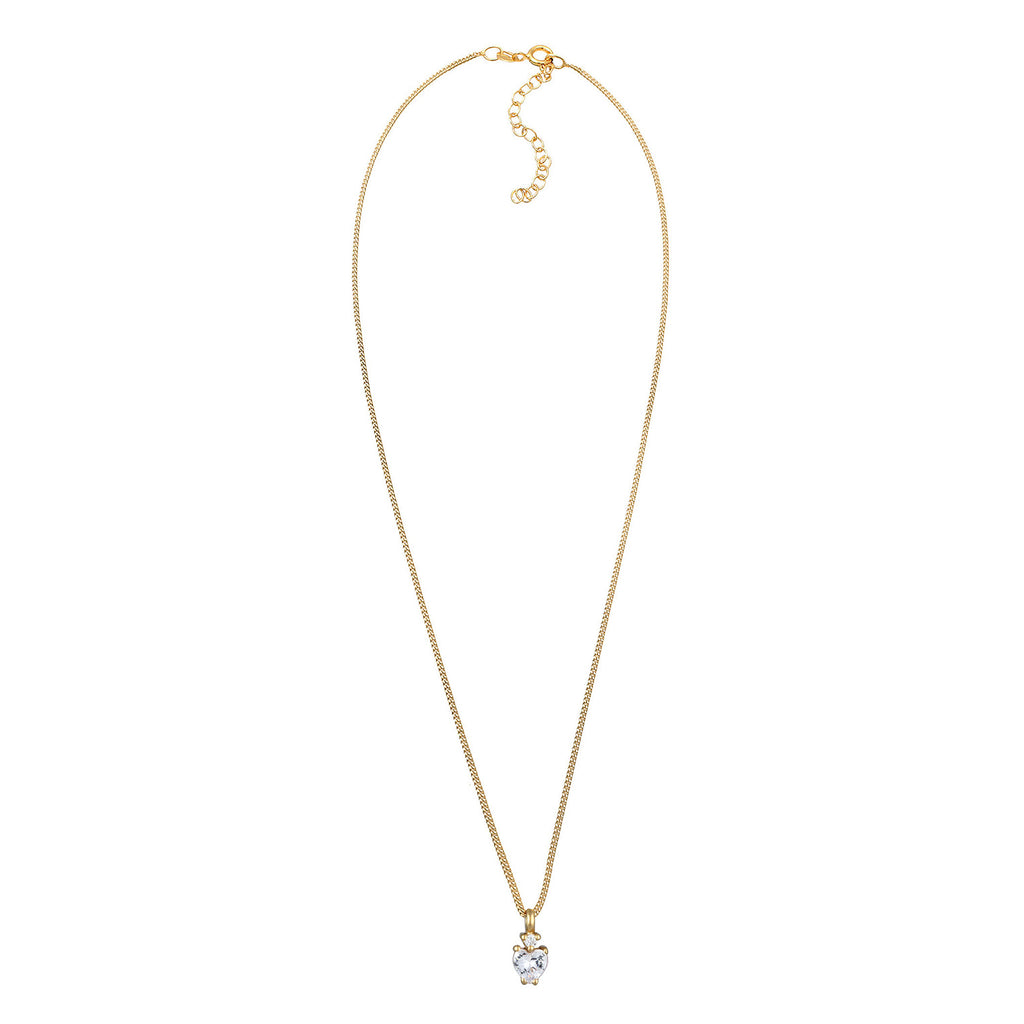 White Perhiasan Wanita Perak Asli Lapis Emas Kalung Heart White Zirconia