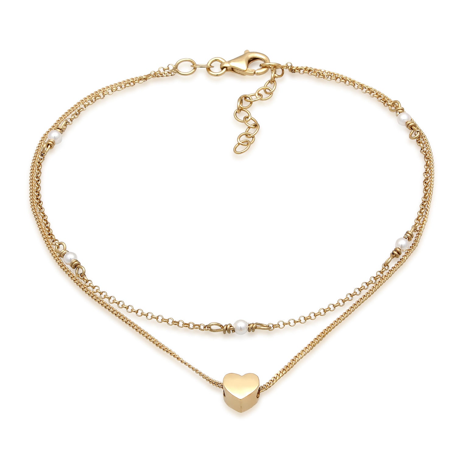 Gold Perhiasan Wanita Perak Asli - Silver Gelang Kaki Heart dengan Shell Pearl