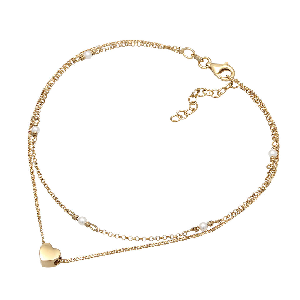 Gold Perhiasan Wanita Perak Asli - Silver Gelang Kaki Heart dengan Shell Pearl
