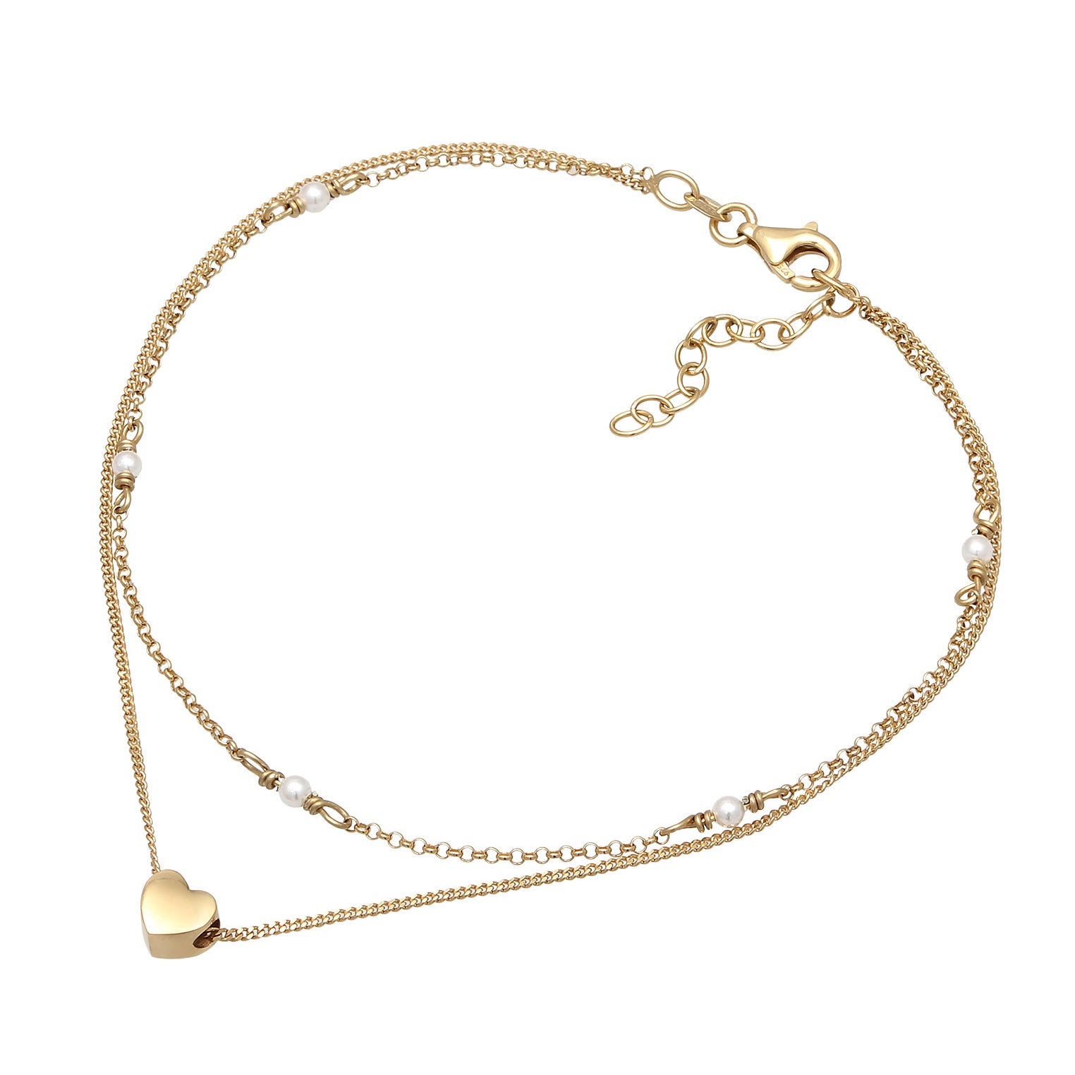 Gold Perhiasan Wanita Perak Asli - Silver Gelang Kaki Heart dengan Shell Pearl
