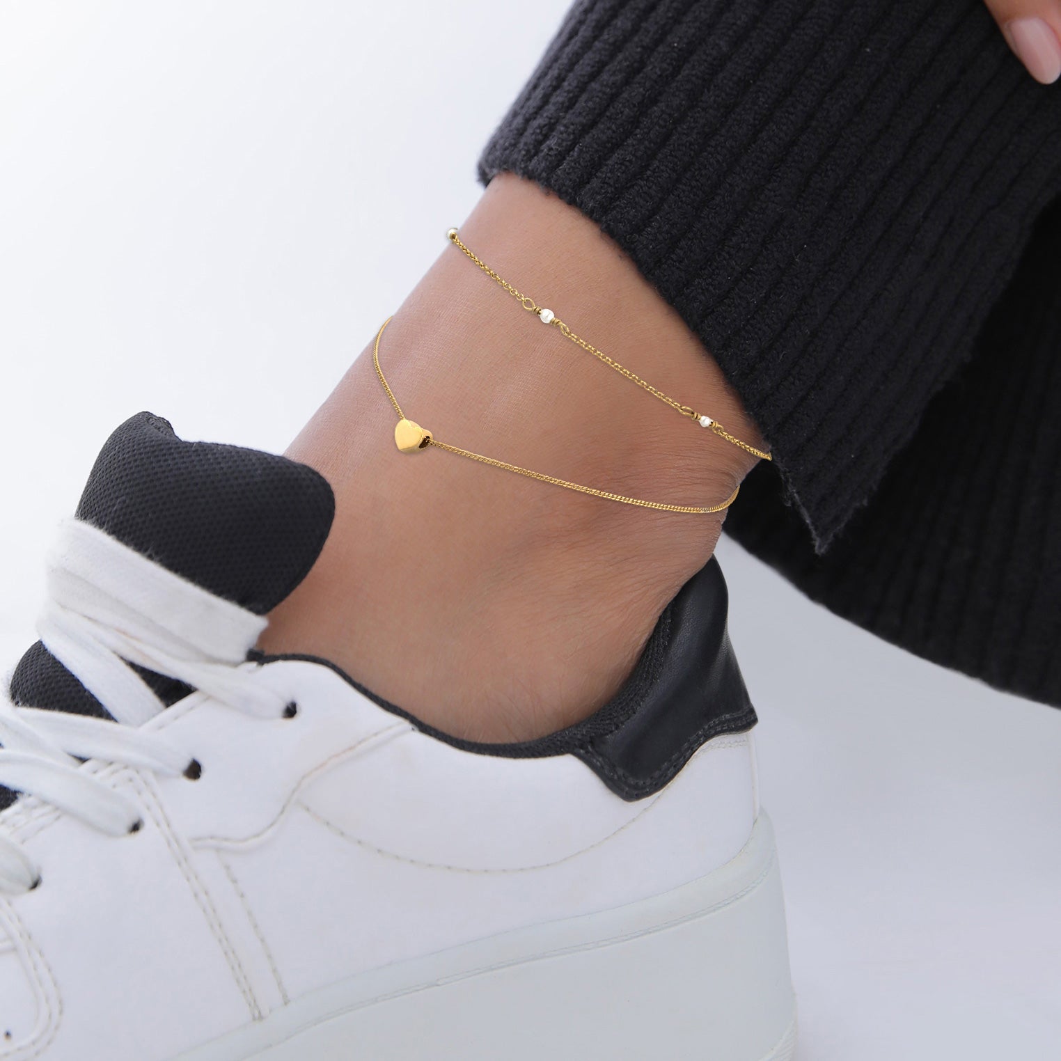 Gold Perhiasan Wanita Perak Asli - Silver Gelang Kaki Heart dengan Shell Pearl