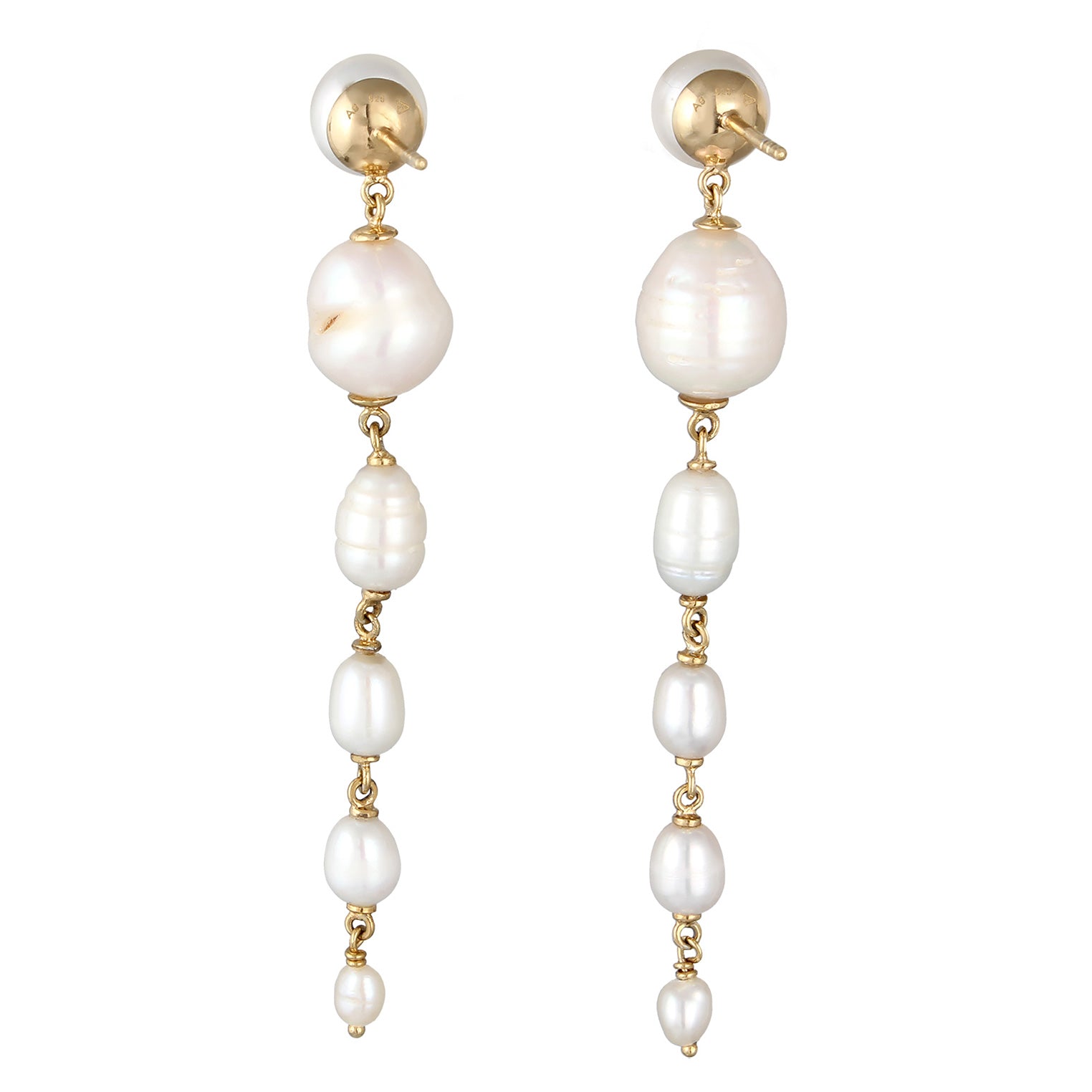 Gold Perhiasan Wanita Perak Asli Lapis Emas Anting Stud Cultured Freshwater Pearls