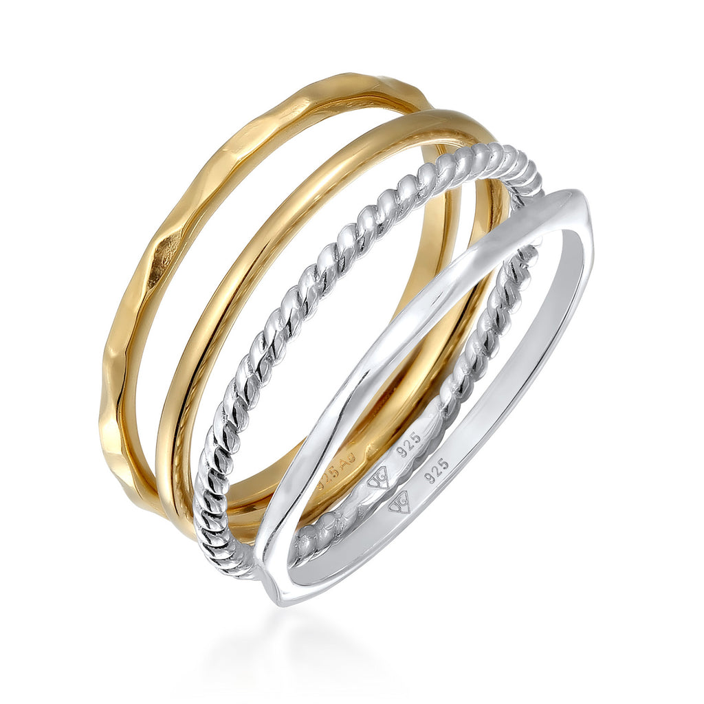 Stacking Ring Set 925 Silver Bicolor