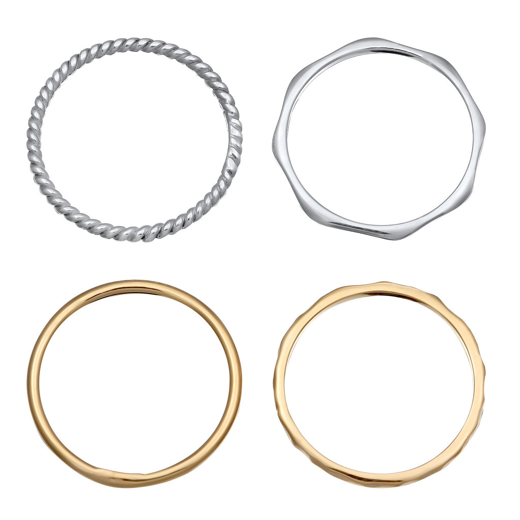 Bicolor - Elli | Ring Stack Set Basic Bicolour 925 Sterling Silver Gold Plated
