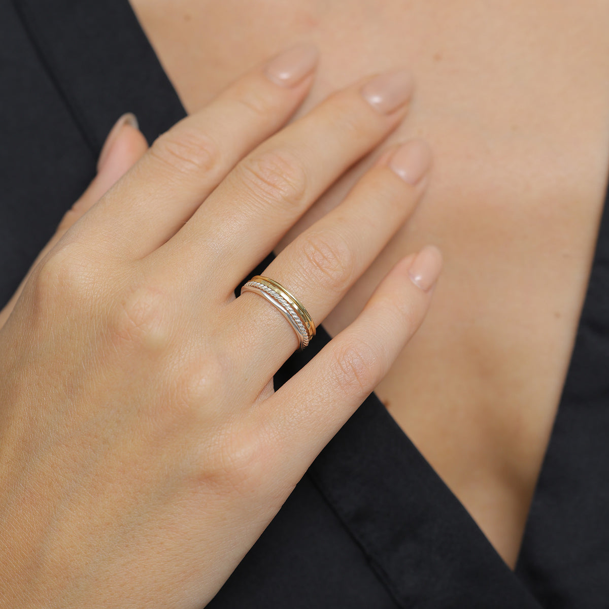 Ring Stack Set Basic Bicolour 925 Sterling Silver Gold Plated