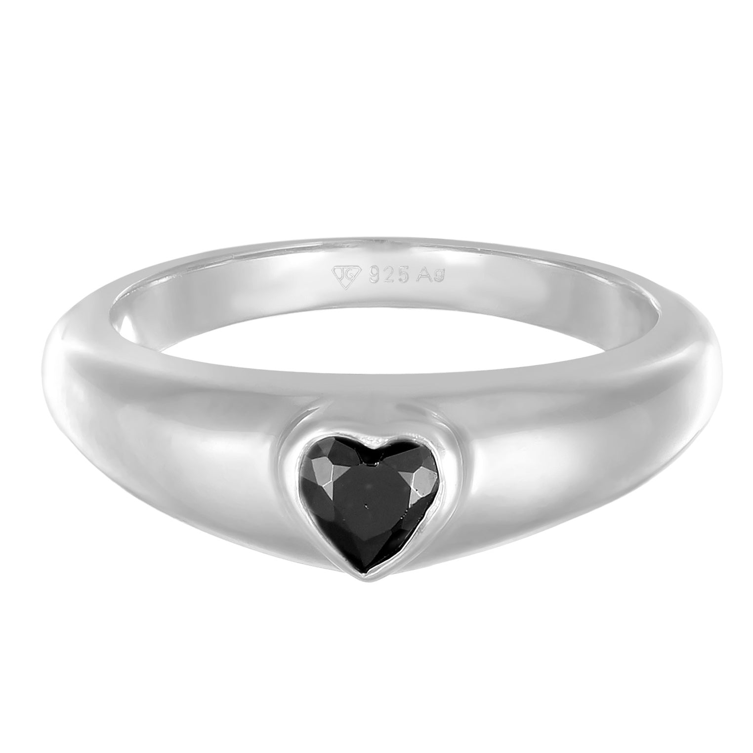 Black Perhiasan Wanita Perak Asli Cincin Signet Heart dengan Zirconia