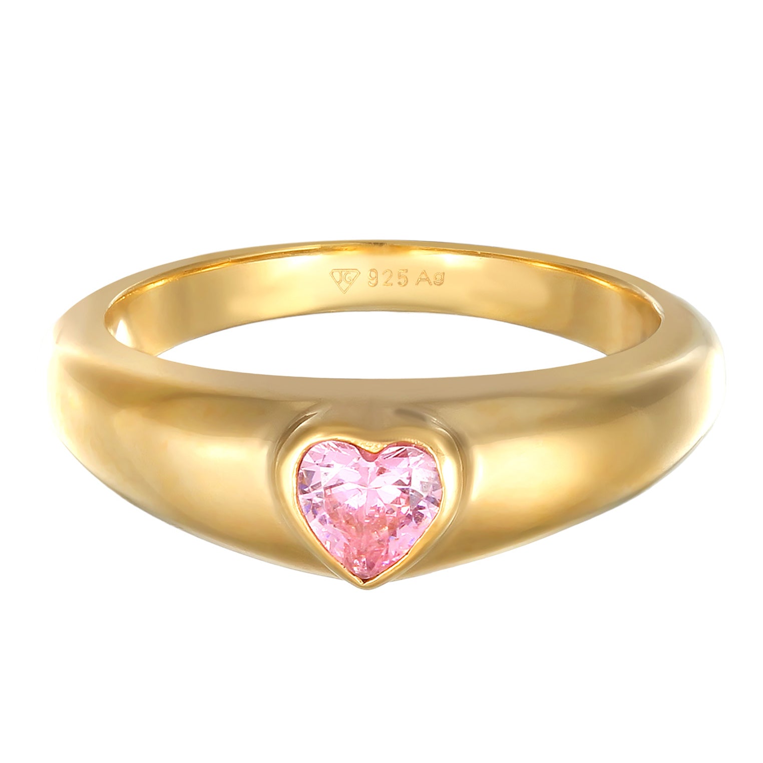 Pink Perhiasan Wanita Perak Asli Lapis Emas Cincin Heart Zirconia