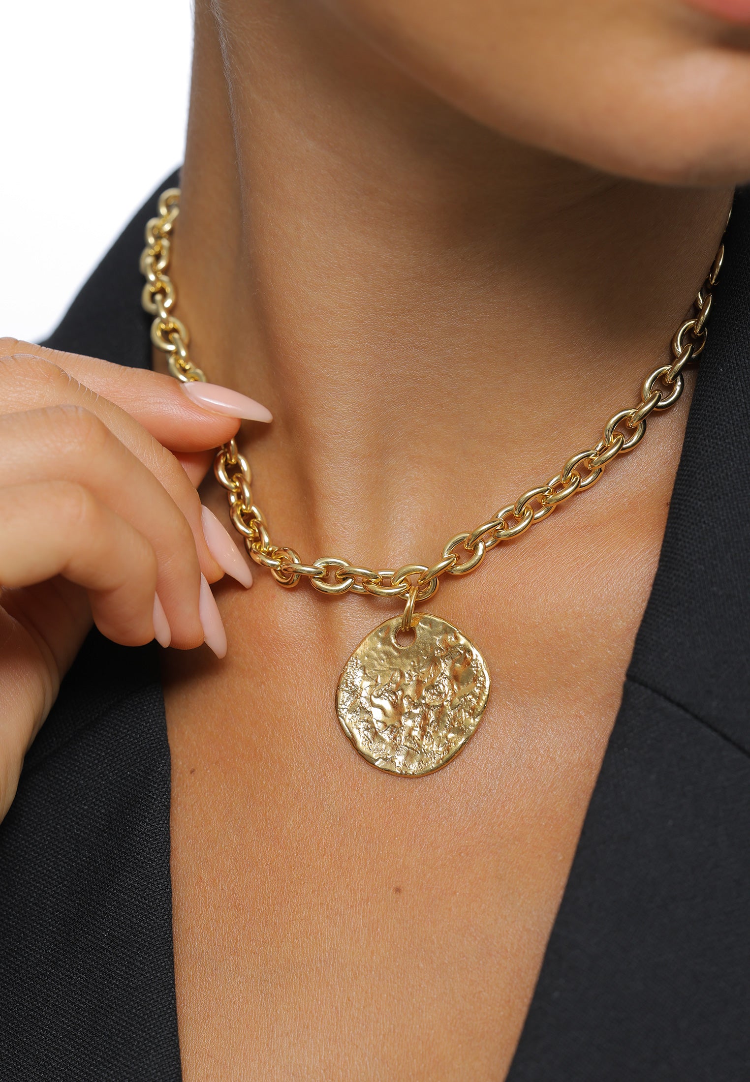 Gold Perhiasan Wanita Perak Asli - Silver Kalung Circle Pendant Gold Plated