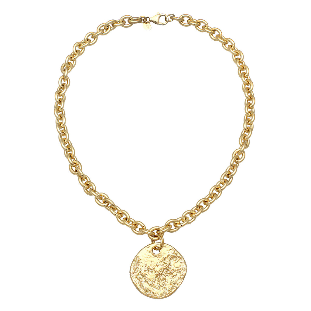 Gold Perhiasan Wanita Perak Asli - Silver Kalung Circle Pendant Gold Plated