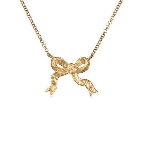 Gold Perhiasan Wanita Perak Asli lapis Emas Kalung Ribbon dengan Lobster claw clasp
