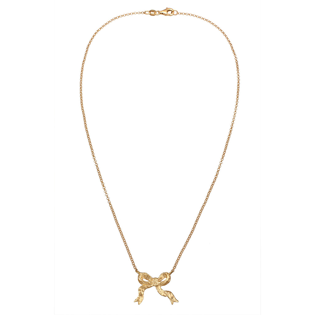Gold Perhiasan Wanita Perak Asli lapis Emas Kalung Ribbon dengan Lobster claw clasp