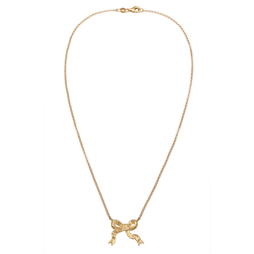 Gold Perhiasan Wanita Perak Asli lapis Emas Kalung Ribbon dengan Lobster claw clasp