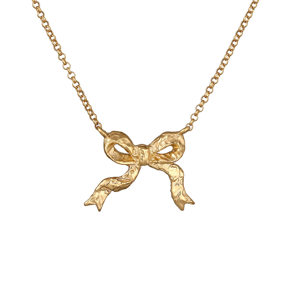 Gold Perhiasan Wanita Perak Asli lapis Emas Kalung Ribbon dengan Lobster claw clasp