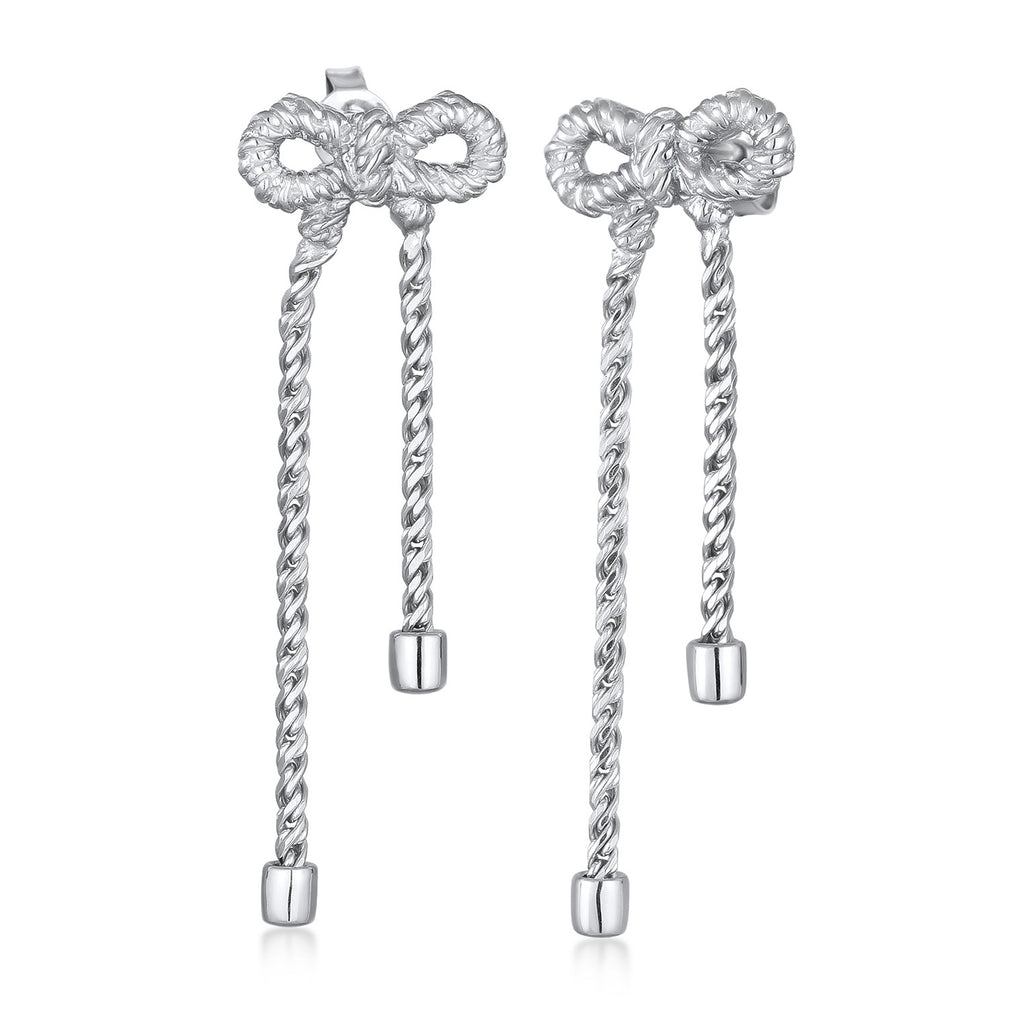 Silver Perhiasan Wanita Perak Asli Anting Ribbon Rope Chain