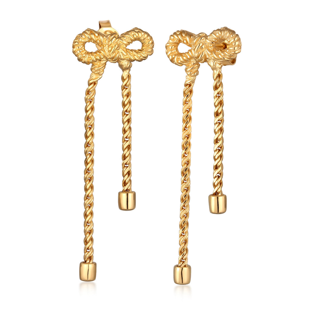 Gold Anting Perhiasan Perak 925 Wanita Ribbon Rope Chain Gold Plated